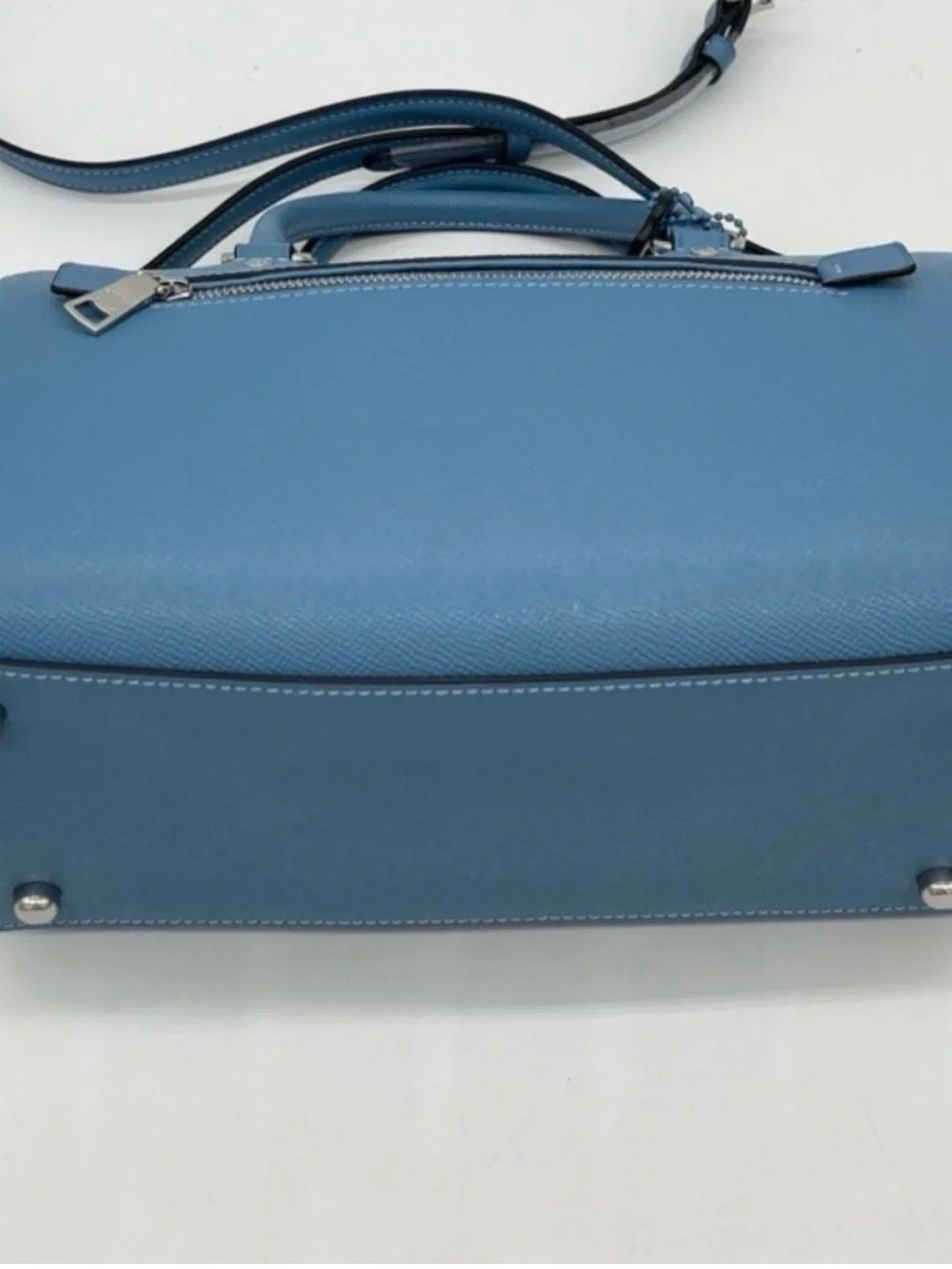 Coach Rowan Turquoise Blue Pebbled Leather Satchel with Gold Hardware